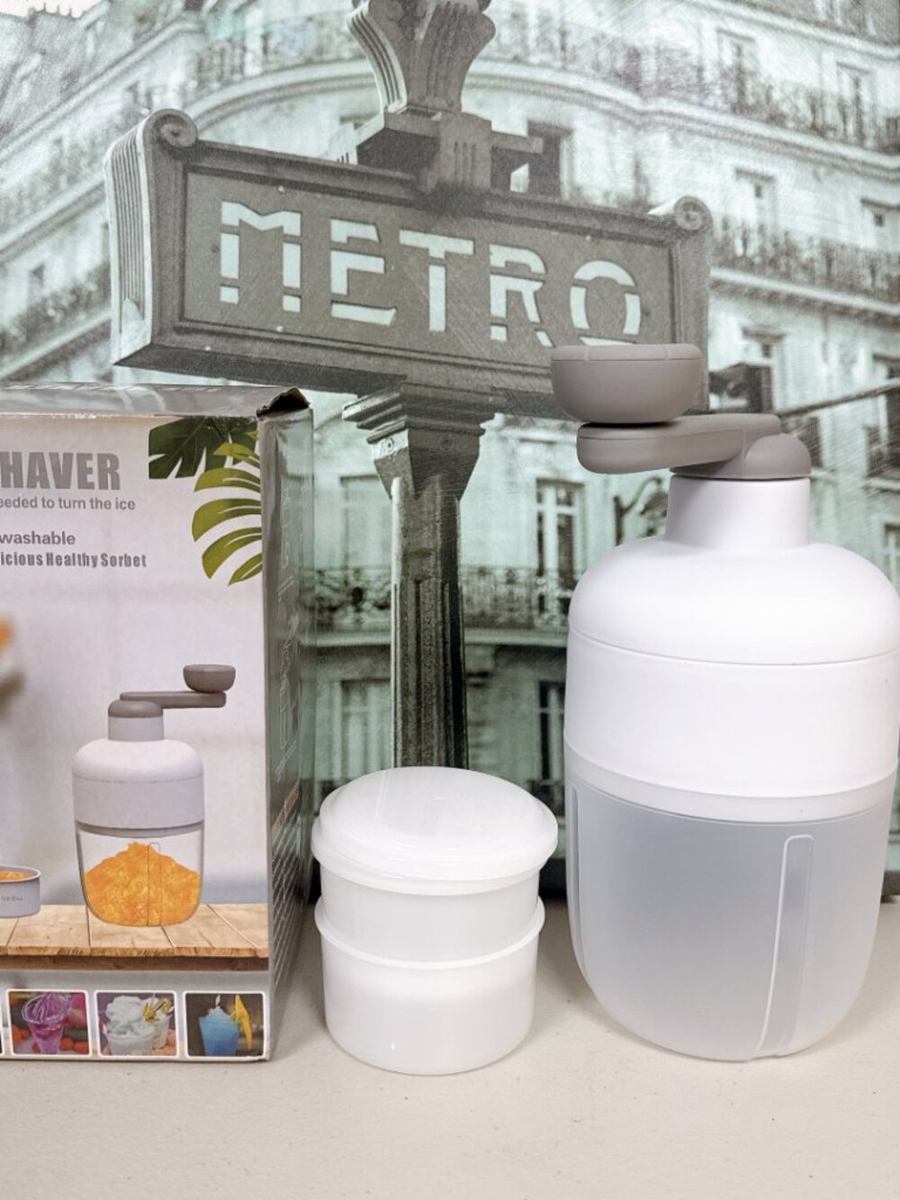 Manual Hand Crank Ice Shaver Snow Cone Maker Stainless Steel Blade 2 Molds